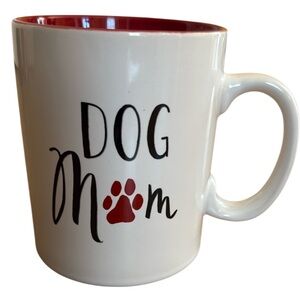 “DOG  MOM” WHITE RED CERAMIC COFFEE MUG 11OZ